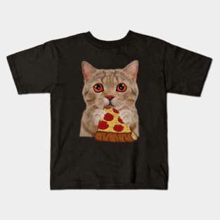 Cute Cat Eating Pizza Kids T-Shirt